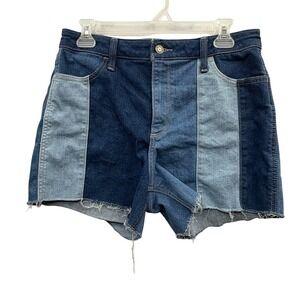 Hollister Women's‎ Y2k Retro Denim Shorts Colorblock Raw Hem Casual Summer W31